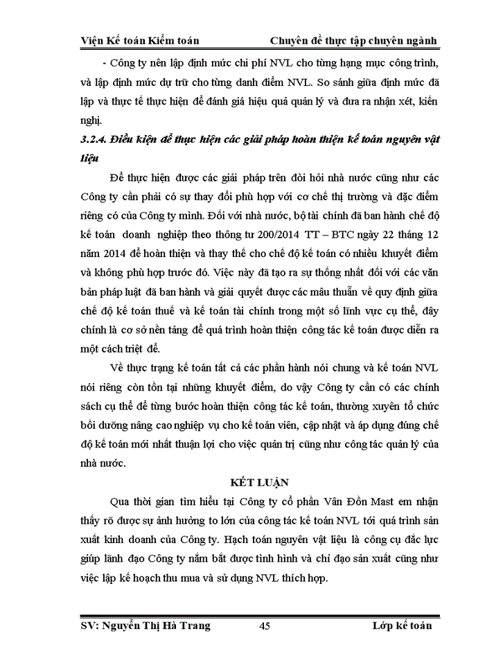 image for page Hoàn thiện kế toán nguyên vật liệu tại Công ty cổ phần Vân Đồn Mast