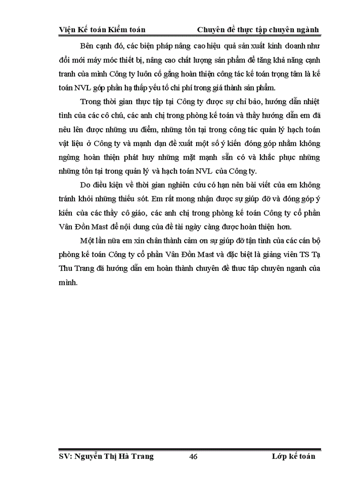 image for page Hoàn thiện kế toán nguyên vật liệu tại Công ty cổ phần Vân Đồn Mast