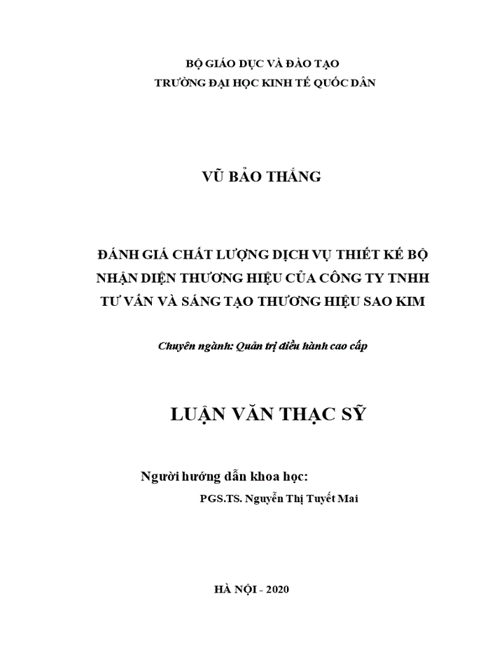 Đánh giá chất lượng dịch vụ thiết kế bộ nhận diện thương hiệu của Công ty TNHH Giải pháp thương hiệu Sao Kim