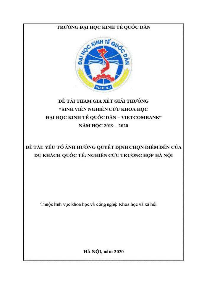 image for page Yếu tố ảnh hưởng quyết định chọn điểm đến của du khách quốc tế: nghiên cứu trường hợp hà nội