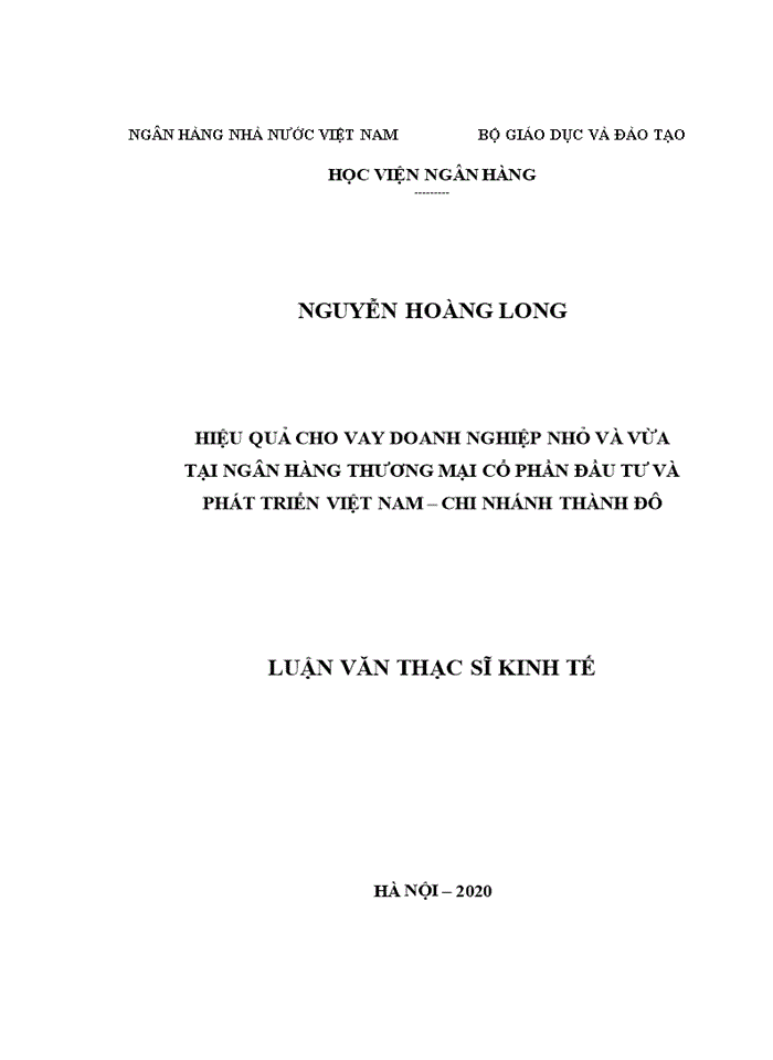 image for page Hiệu quả cho vay doanh nghiệp nhỏ và vừa tại Ngân hàng Thương mại cổ phần Đầu tư và Phát triển Việt Nam – Chi nhánh Thành Đô
