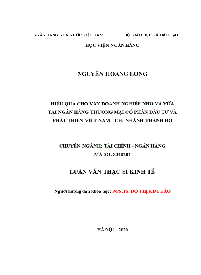 image for page Hiệu quả cho vay doanh nghiệp nhỏ và vừa tại Ngân hàng Thương mại cổ phần Đầu tư và Phát triển Việt Nam – Chi nhánh Thành Đô