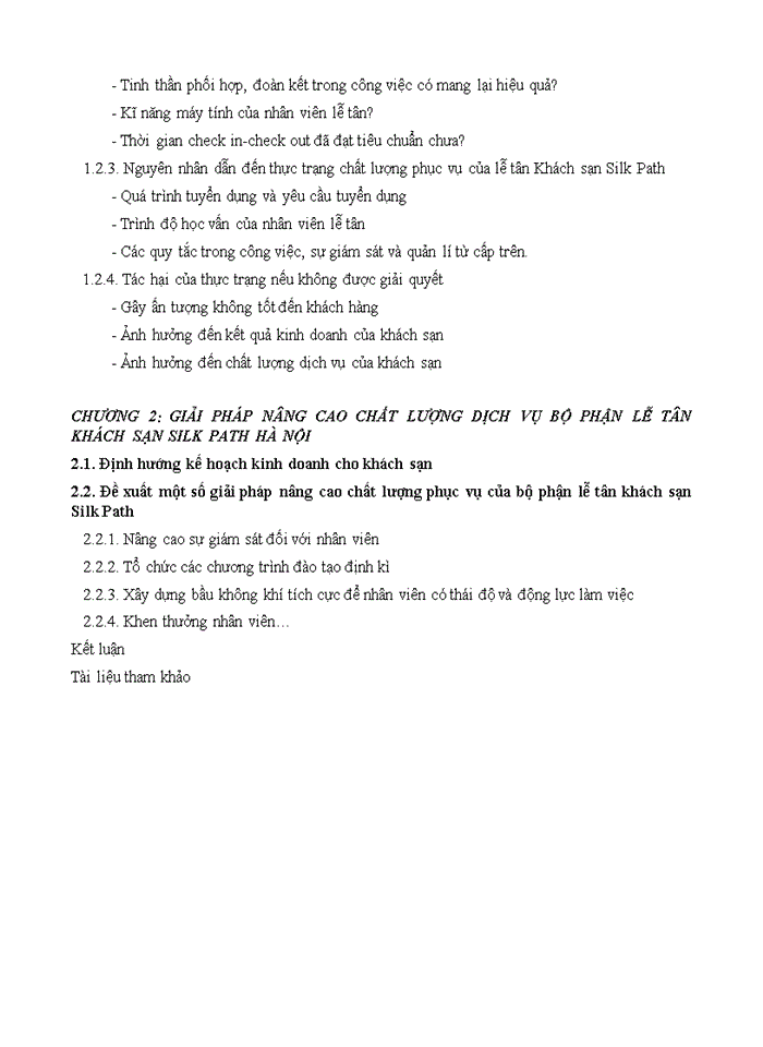 image for page Nâng cao chất lượng phục vụ tại bộ phận lễ tân của khách sạn Silk Path Hà Nội.