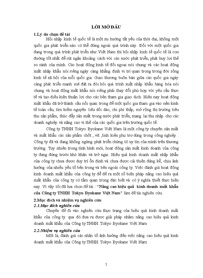 image for page Nâng cao hiệu quả  kinh doanh xuất khẩu của Công ty TNHH Tokyo Byokane Việt Nam