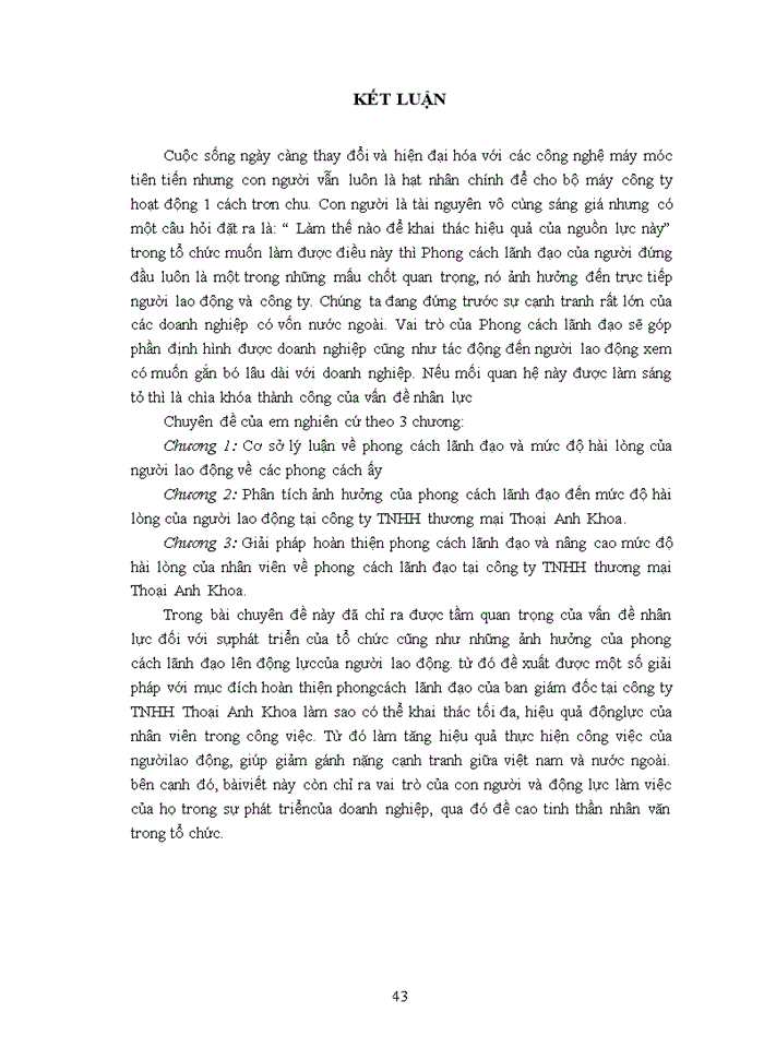 image for page Ảnh hưởng của phong cách lãnh đạo đến động lực làm việc của người lao động tại công ty TNHH thương mại Thoại Anh Khoa