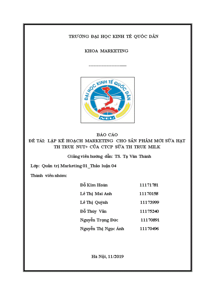 image for page Lập kế hoạch marketing cho sản phẩm mới sữa hạt th true nut+ của ctcp sữa th true milk
