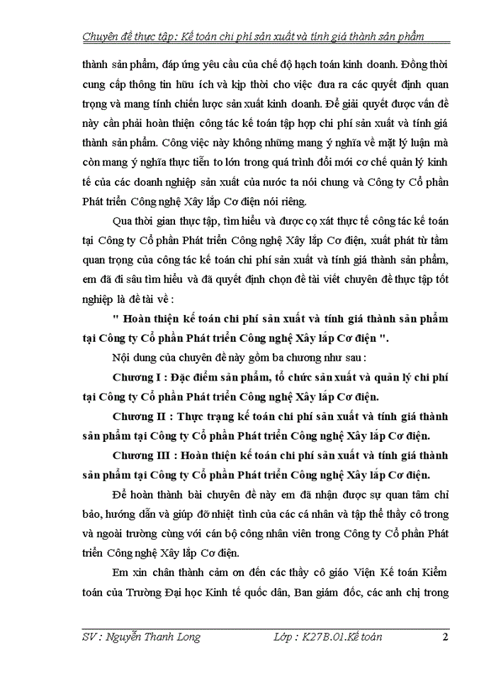 image for page Hoàn thiện kế toán chi phí sản xuất và tính giá thành sản phẩm tại Công ty Cổ phần Phát triển Công nghệ Xây lắp Cơ điện