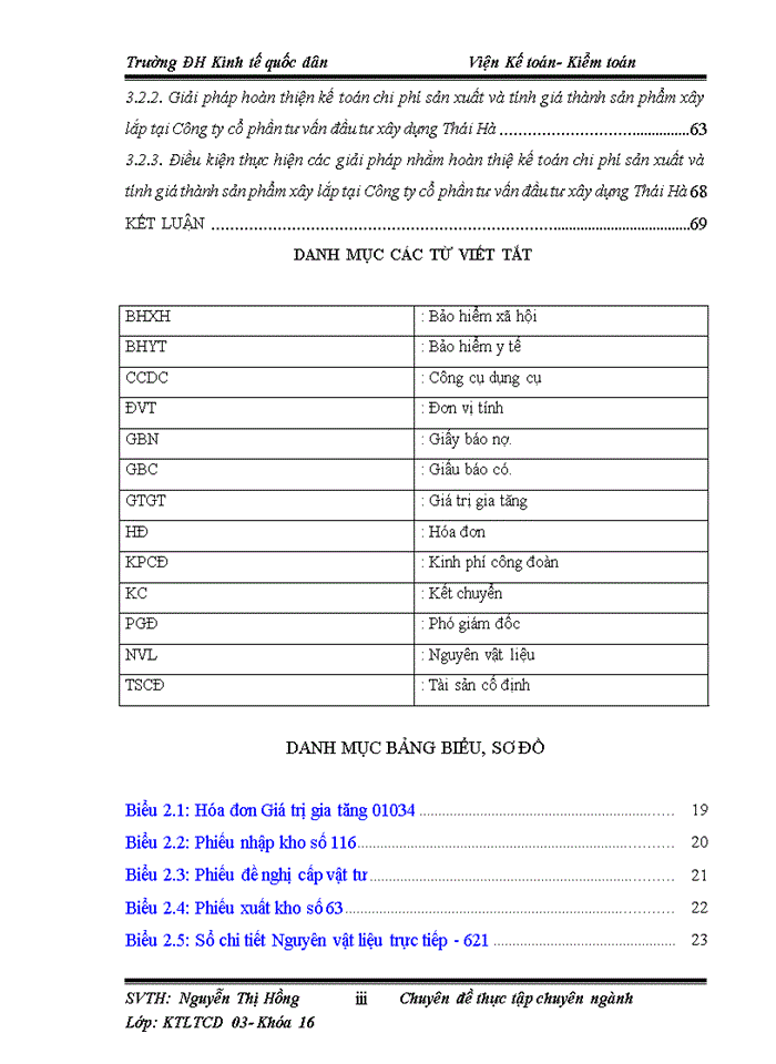 Hoàn thiện kế toán chi phí sản xuất và tính giá thành sản phẩm xây lắp tại Công ty Cổ phần tư vấn đầu tư xây dựng Thái Hà