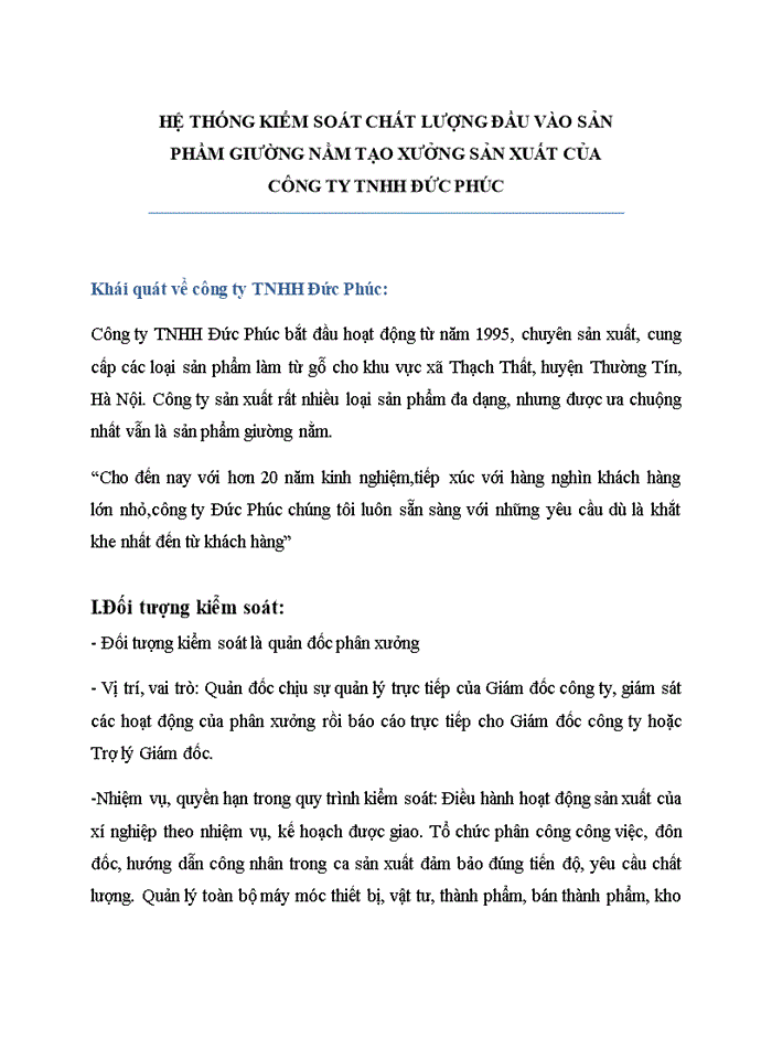 image for page Hệ thống kiểm soát chất lượng đầu vào sản phầm giường nằm tạo xưởng sản xuất của công ty tnhh đức phúc