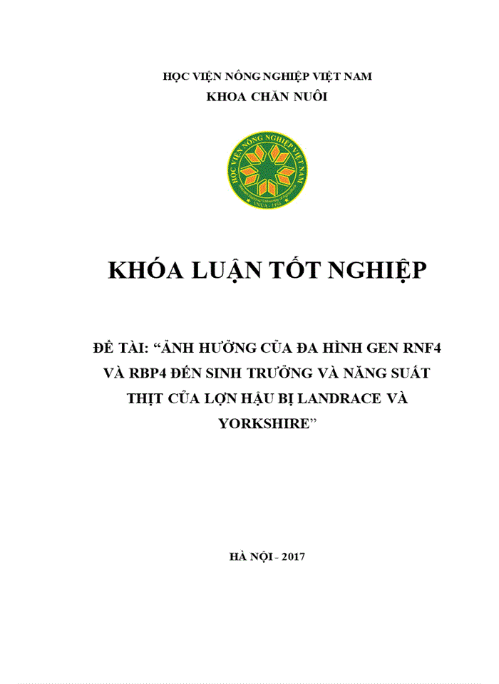 Ảnh hưởng của đa hình gen RNF4 và RBP4 đến sinh trưởng và năng suất thịt của lợn cái hậu bị Landrace và Yorshire