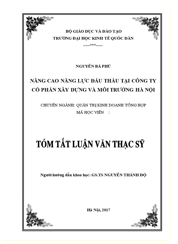 image for page Nâng cao năng lực đấu thầu tại Công ty cổ phần xây dựng và môi trường Hà Nội