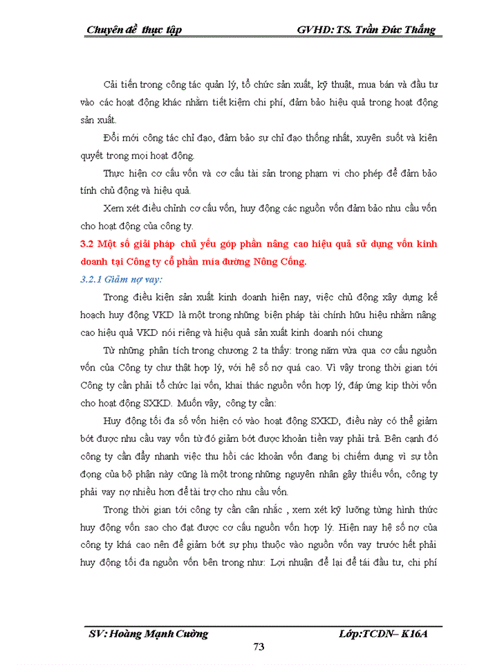 image for page Một số giải pháp nâng cao hiệu quả sử dụng vốn kinh doanh của công ty Cổ phần mía đường Nông Cống