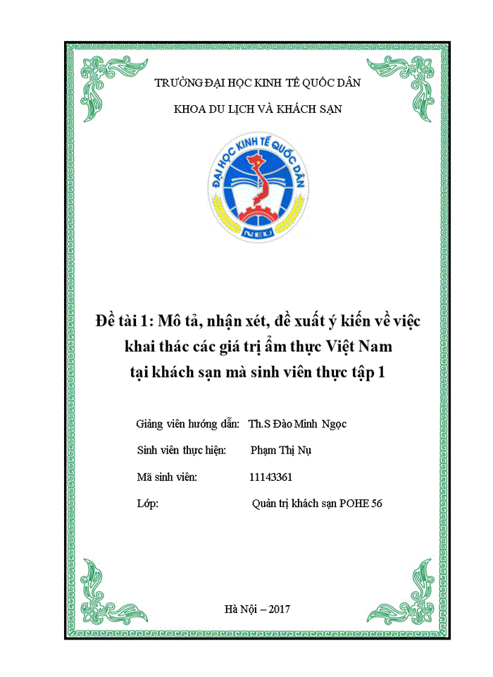 image for page Mô tả, nhận xét, đề xuất ý kiến về việc khai thác các giá trị ẩm thực Việt Nam tại khách sạn Lacasa Hanoi