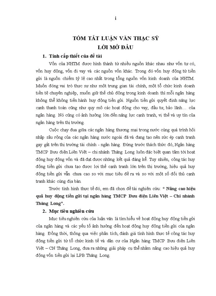 image for page Nâng cao hiệu quả huy động tiền gửi tại Ngân hàng TMCP Bưu điện Liên Việt – Chi nhánh Thăng Long