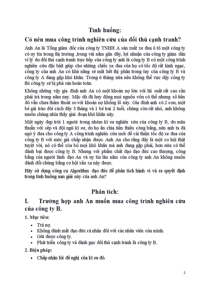 image for page Sử dụng công cụ Algorithm đạo đức để phân tích hành vi và ra quyết định trong một tình huống nan giải của hoạt động kinh doanh