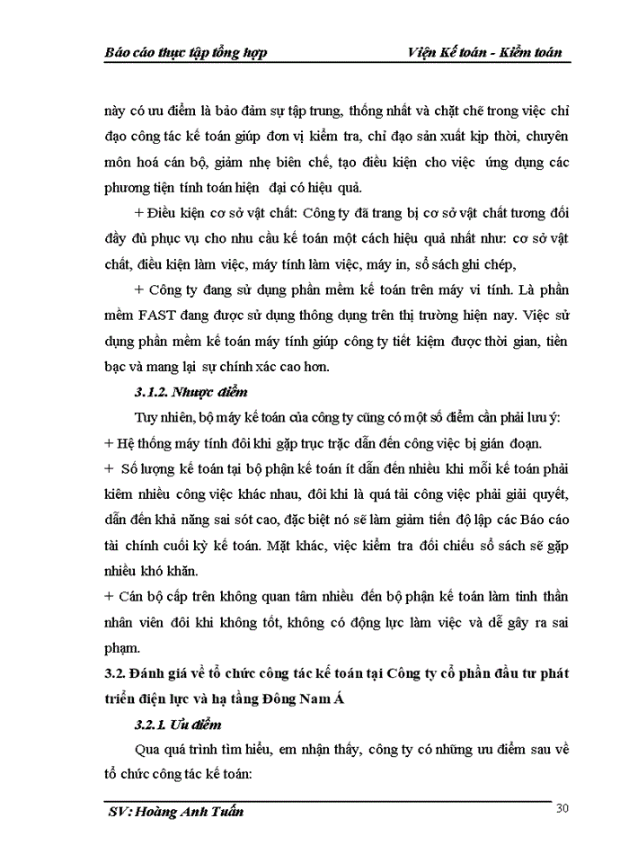 image for page Đánh giá khái quát về tình hình tổ chức kế toán tại Công ty cổ phần đầu tư phát triển điện lực và hạ tầng Đông Nam Á