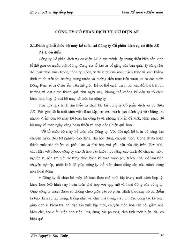 image for page Đánh giá khái quát về tình hình tổ chức kế toán tại Công ty Cổ phần dịch vụ cơ điện AE.