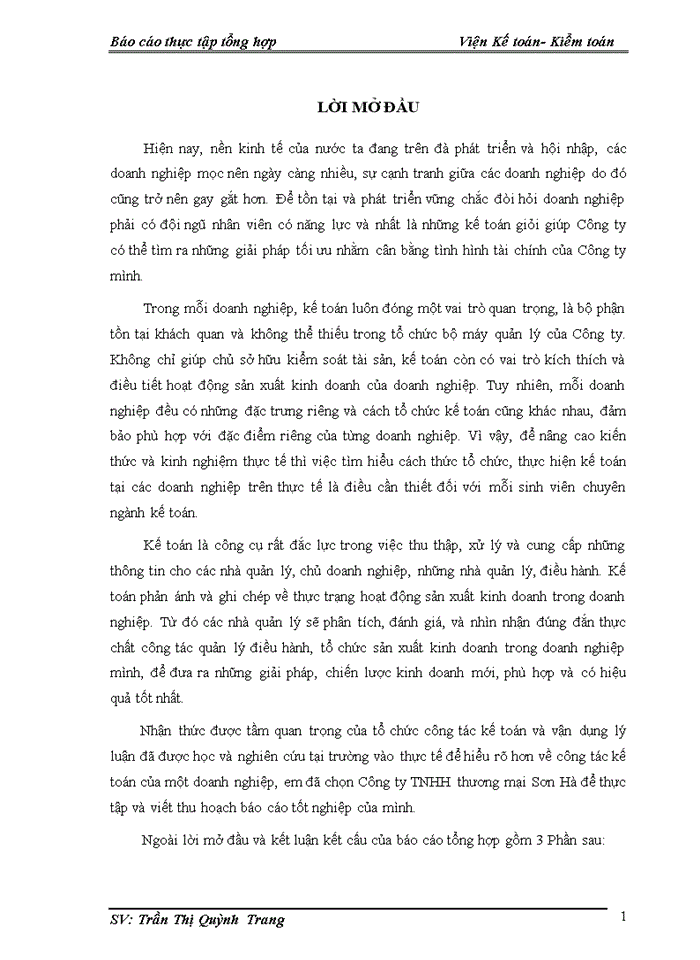 image for page Một số đánh giá về tình hình tổ chức hạch toán kế toán tại công ty TNHH thương mại Sơn Hà