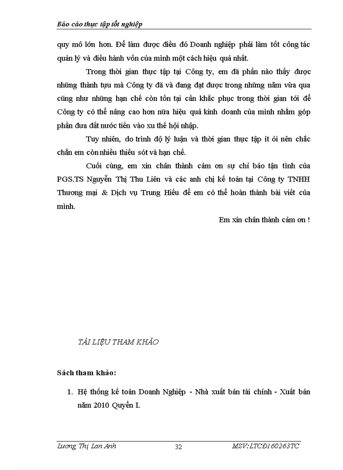 image for page Một số đánh giá về tình hình tổ chức hạch toán kế toán tại TNHH TM & DV Trung Hiếu