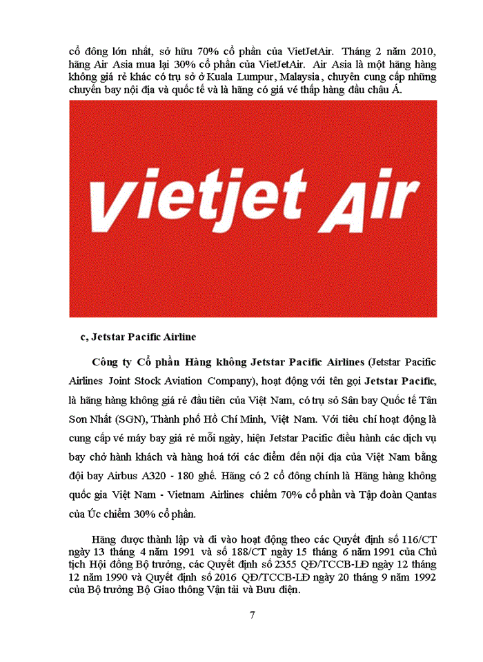 Lợi thế cạnh tranh trong ngành hàng không của hai hãng hàng không vietnam airlines và vietjet