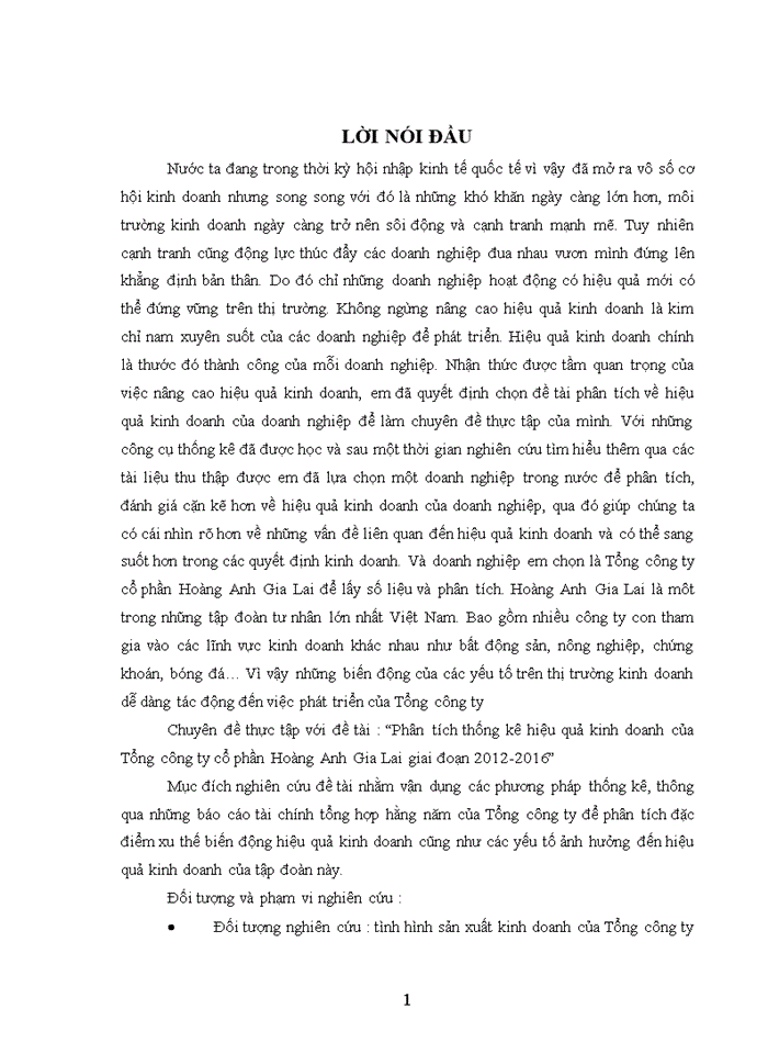 Phân tích thống kê hiệu quả kinh doanh của Tổng công ty cổ phần Hoàng Anh Gia Lai giai đoạn 2012-2016