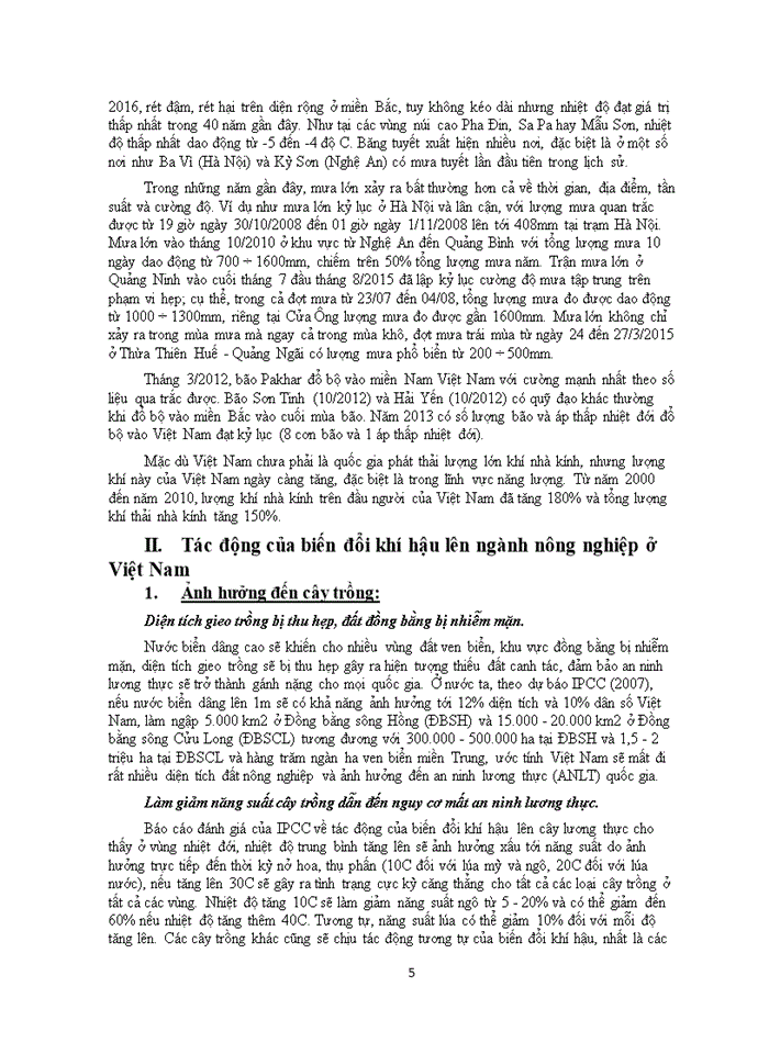Phân tích tác động của biến đổi khí hậu đến ngành nông nghiệp và các chính sách ứng phó với biến đổi khí hậu của ngành nông nghiệp Việt Nam
