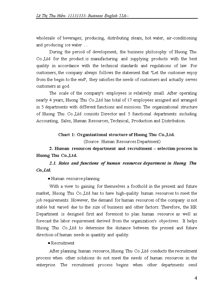 image for page Improvement in recruitment and selection process in Huong Thu trading and services company Limited