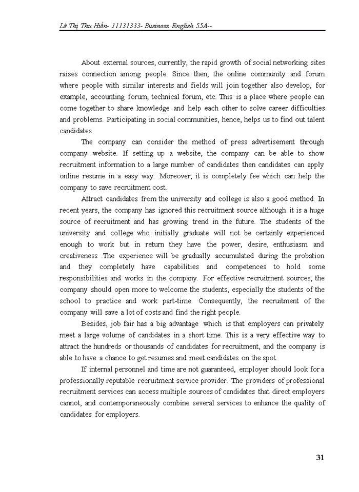 image for page Improvement in recruitment and selection process in Huong Thu trading and services company Limited