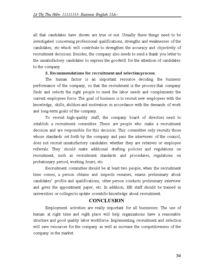 image for page Improvement in recruitment and selection process in Huong Thu trading and services company Limited