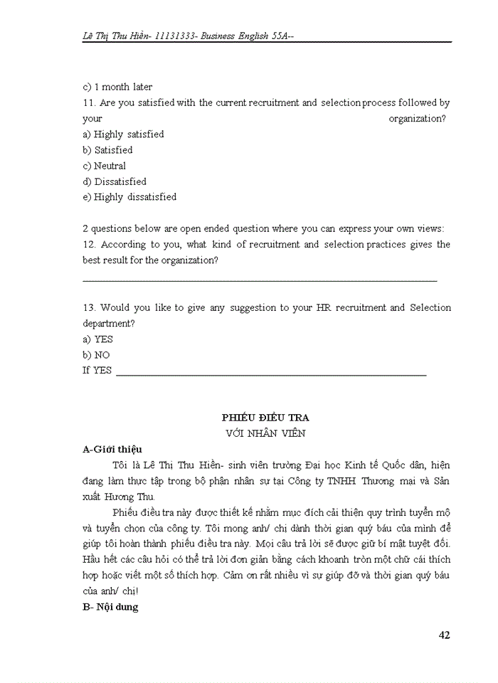 image for page Improvement in recruitment and selection process in Huong Thu trading and services company Limited