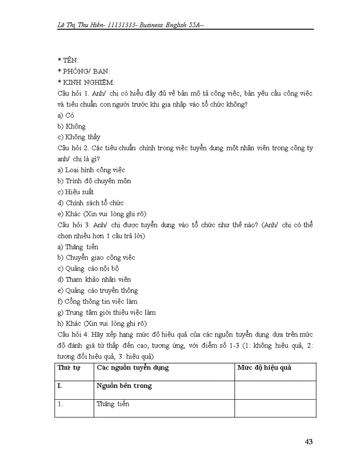 image for page Improvement in recruitment and selection process in Huong Thu trading and services company Limited