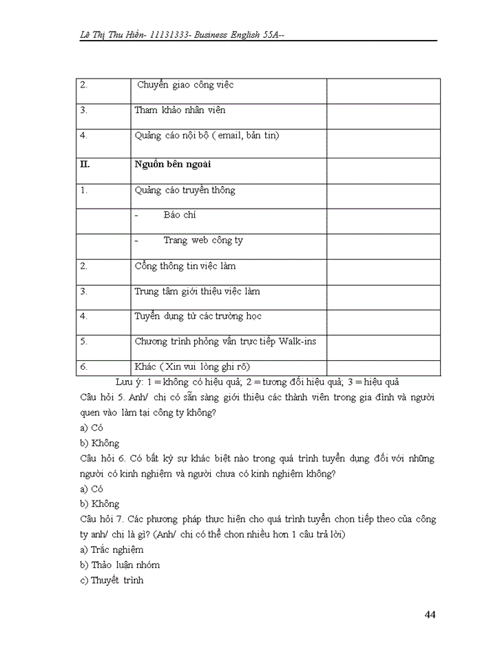 image for page Improvement in recruitment and selection process in Huong Thu trading and services company Limited