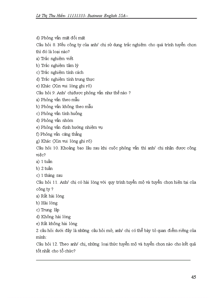 image for page Improvement in recruitment and selection process in Huong Thu trading and services company Limited