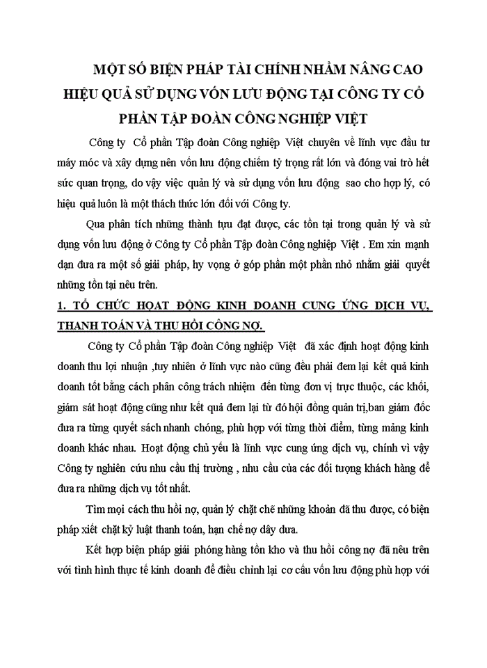 image for page Nâng cao hiệu quả sử dụng vốn lưu động tại Công ty cổ phần Tập đoàn Công Nghiệp Việt