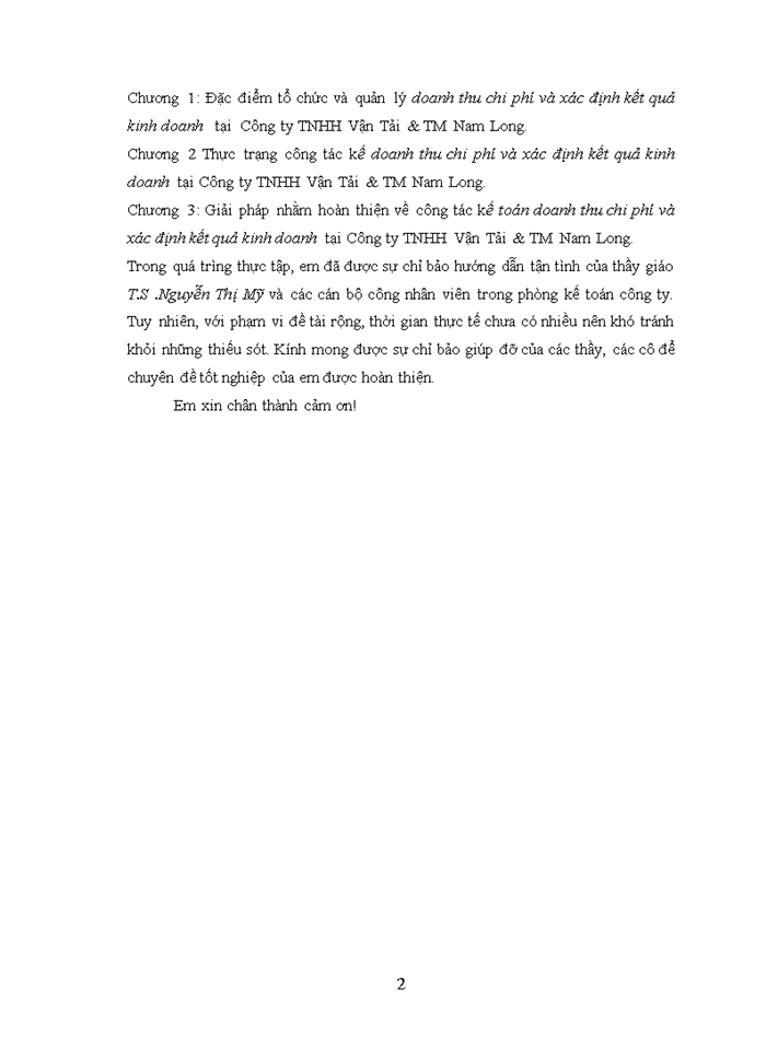 image for page Hoàn thiện kế toán doanh thu chi phí và xác định kết quả kinh doanh  tại Công ty TNHH Vận Tải & TM Nam Long