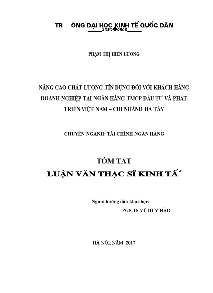 image for page Nâng cao chất lượng tín dụng đối với khách hàng doanh nghiệp tại Ngân hàng TMCP Đầu tư và Phát triển Việt Nam – Chi nhánh Hà Tây