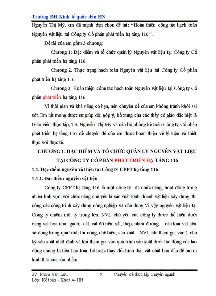 image for page Hoàn thiện công tác hạch toán Nguyên vật liệu tại Công ty Cổ phần phát triển hạ tầng 116