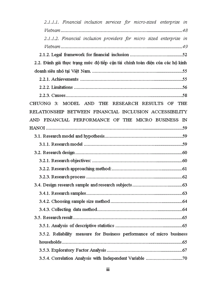 Model and the research results of the relationship between financial inclusion accessibility and financial performance of the micro business in hanoi