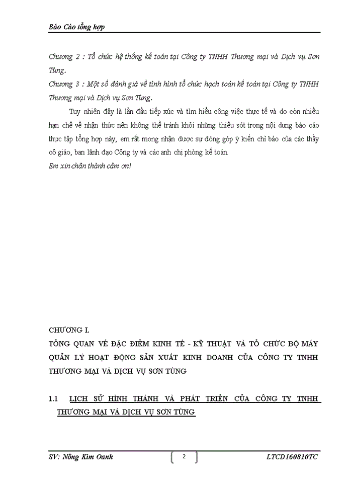 image for page Một số đánh giá về tình hình tổ chức hạch toán kế toán tại Công ty TNHH Thương mại và Dịch vụ Sơn Tùng.