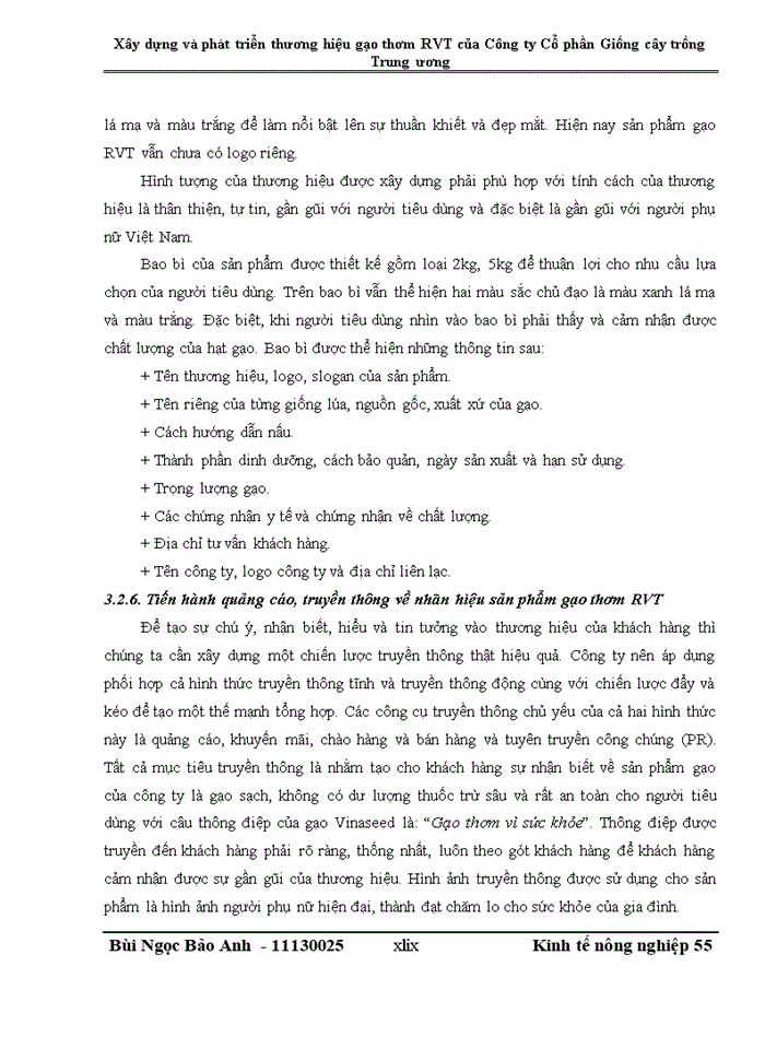 image for page Xây dựng và phát triển thương hiệu gạo thơm RVT của Công ty Cổ phần Giống cây trồng Trung ương
