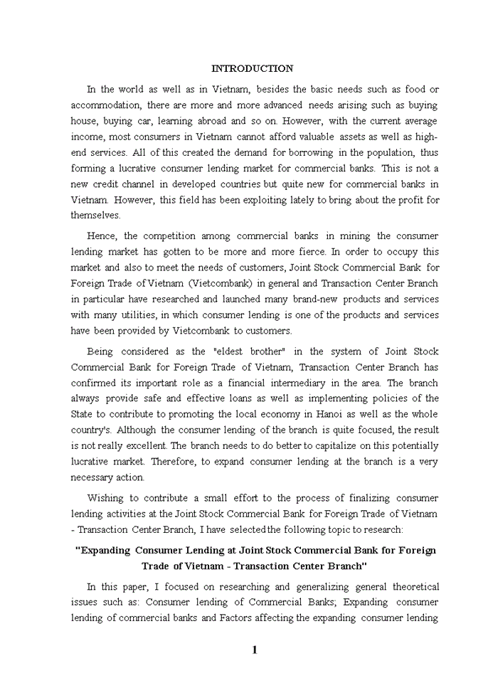 image for page Expanding Consumer Lending at Joint Stock Commercial Bank for Foreign Trade Of Vietnam - Transaction Center Branch