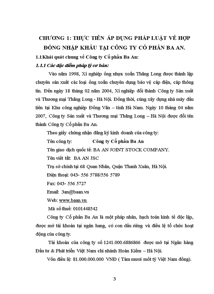 Thực tiễn áp dụng pháp luật về hợp đồng nhập khẩu hàng hóa tại Công ty Cổ phần Ba An