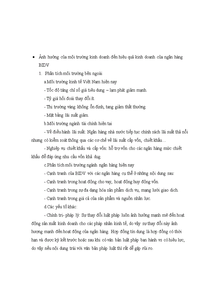 image for page Phân tích ảnh hưởng của môi trường kinh doanh đến hiệu quả kinh doanh cụ thể của ngân hàng Đầu tư và phát triển (BIDV)