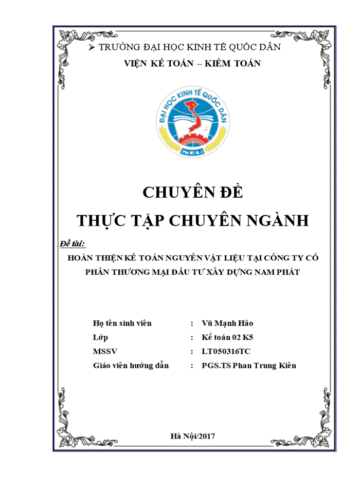 Hoàn thiện kế toán nguyên vật liệu tại công ty cổ phần thương mại đầu tư xây dựng nam phát