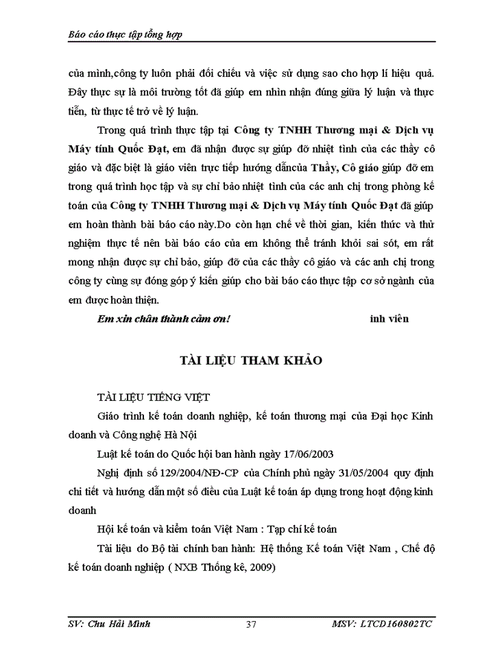 image for page Một số đánh về tình hình tổ chức hạch toán kế toán tại Công ty TNHH Thương mại & Dịch vụ Máy tính Quốc Đạt