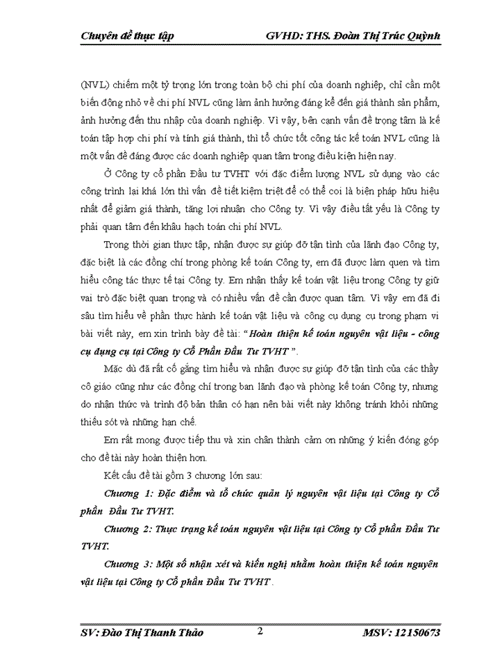 image for page Hoàn thiện kế toán nguyên vật liệu - công cụ dụng cụ tại Công ty Cổ Phần Đầu Tư TVHT