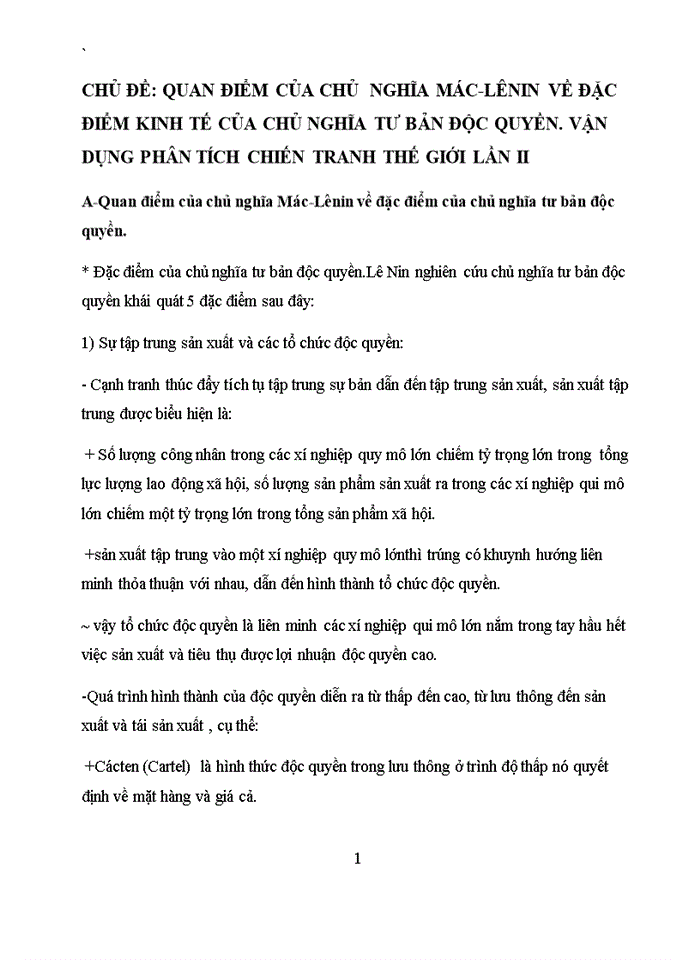 image for page Quan điểm của chủ  nghĩa mác-lênin về đặc điểm kinh tế của chủ nghĩa tư bản độc quyền. vận dụng phân tích chiến tranh thế giới lần II