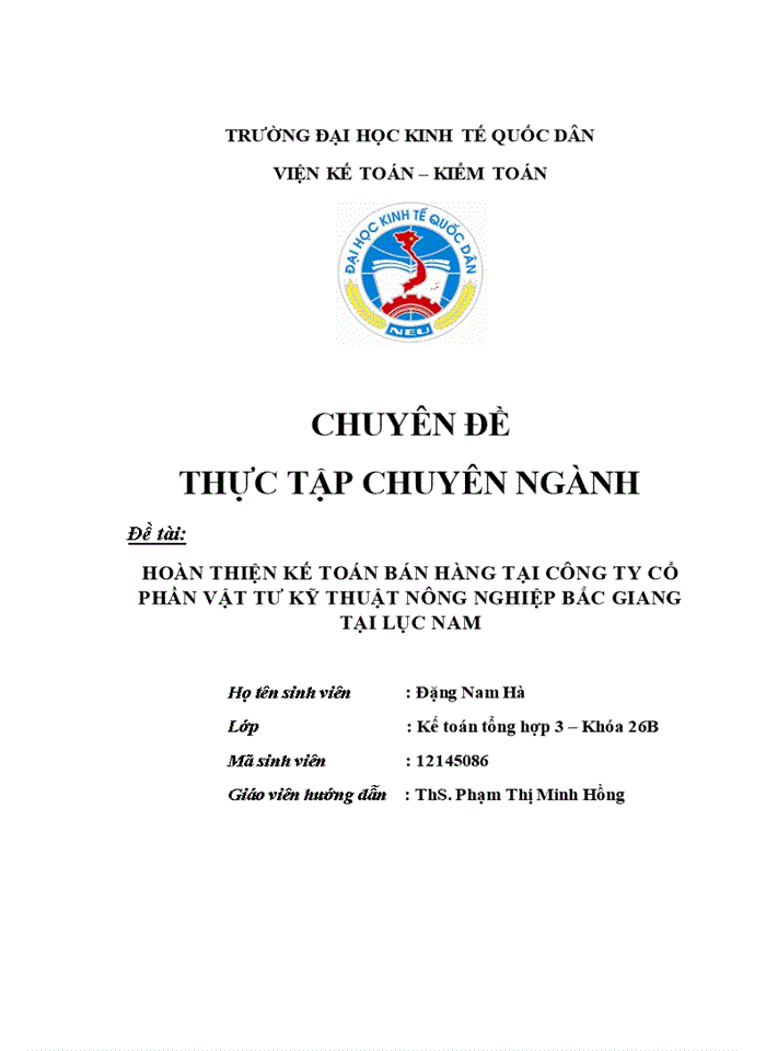 Hoàn thiện kế toán bán hàng tại Công ty cổ phần vật tư kỹ thuật nông nghiệp Bắc Giang tại Lục Nam