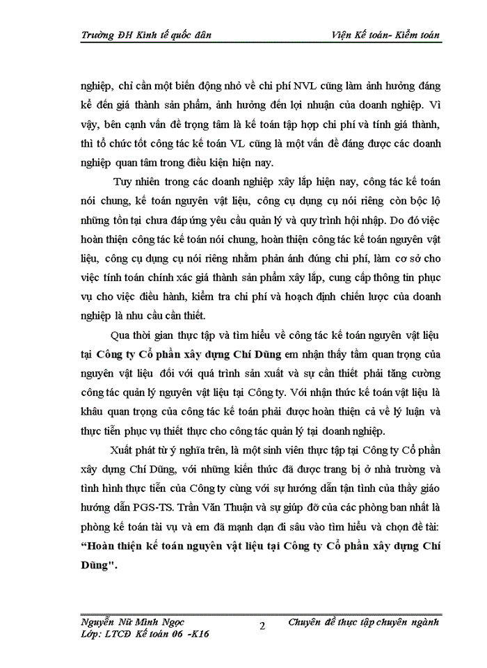 image for page Hoàn thiện kế toán nguyên vật liệu tại Công ty Cổ phần xây dựng Chí Dũng