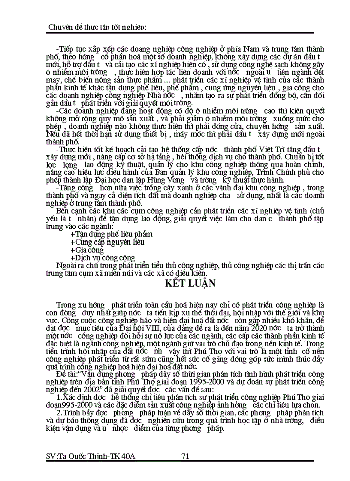image for page Vận dụng phương pháp dãy số thời gian phân tích phát triển công nghiệp Phú Thọ từ 1995 - 2000 và dự báo phát triển công nghiệp đến 2002